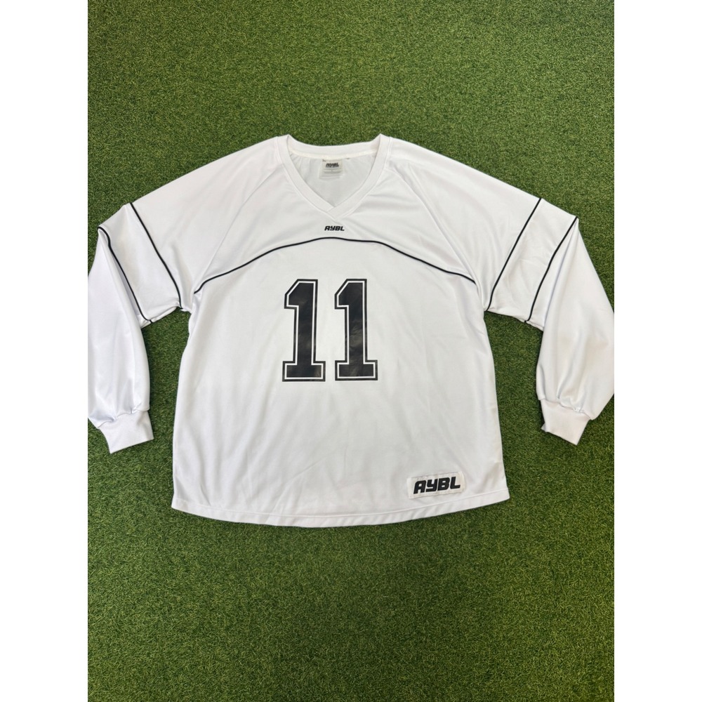 AYBL Justine Antoine Oversized Jersey White Black Long Sleeve Graphic Top Size L